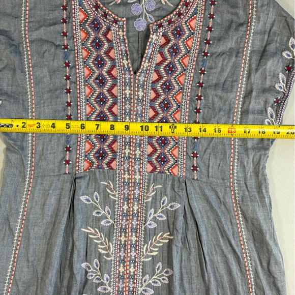 Johnny Was Women's X-Small Floral Embroidered Dress Boho Short Sleeve, V-Neck - Picture 7 of 12